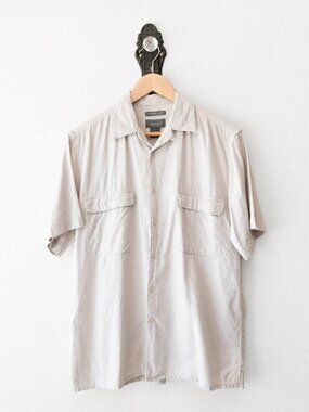 Bruno Men’s Linen Button Up Shirt Medium Beige Short Sleeve Casual Summer